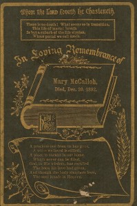Mary Sweigert McCulloh Memorial Card
